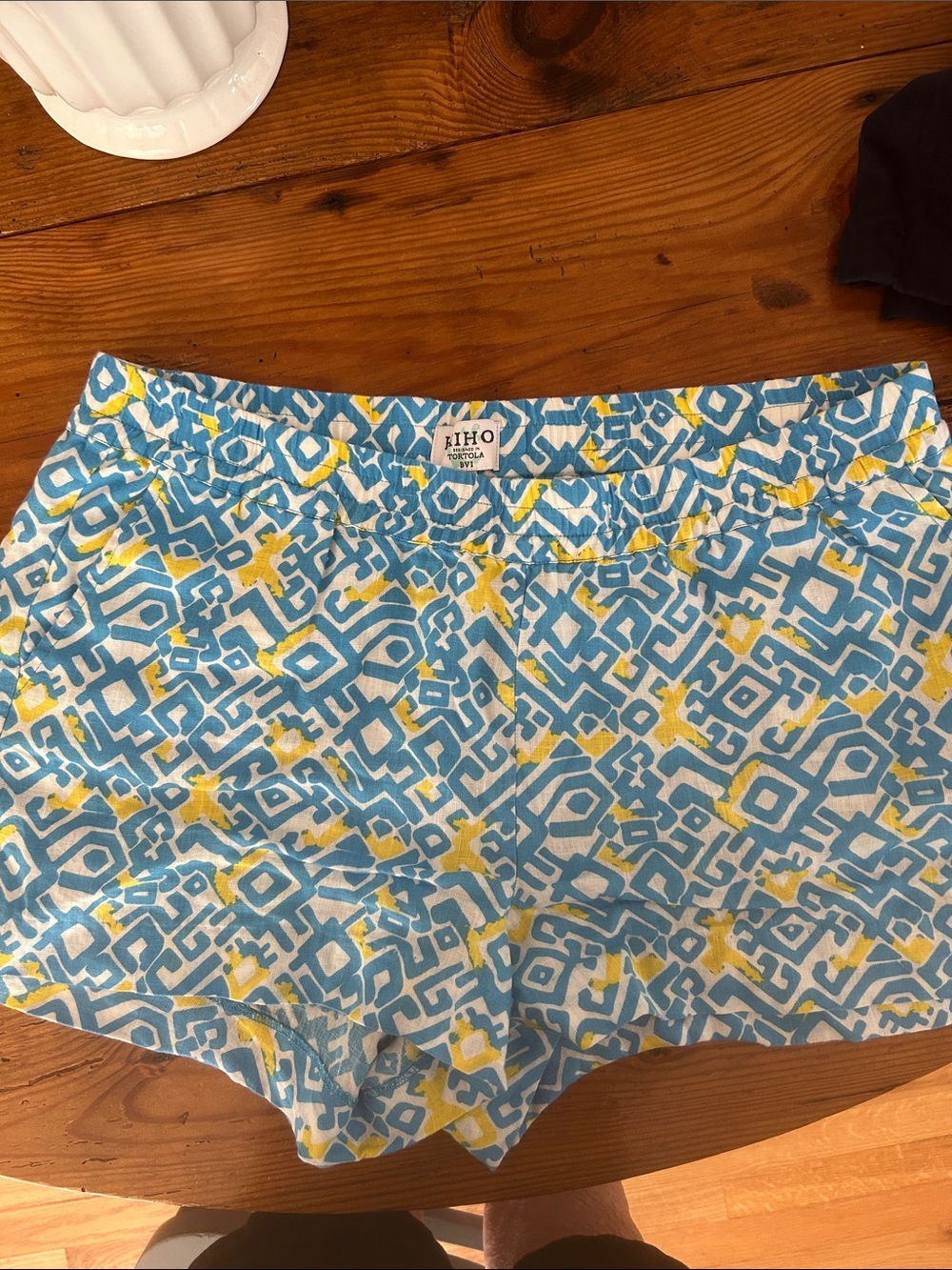 Blue & Yellow Geometric High Waist Women’s Shorts 100% linen
